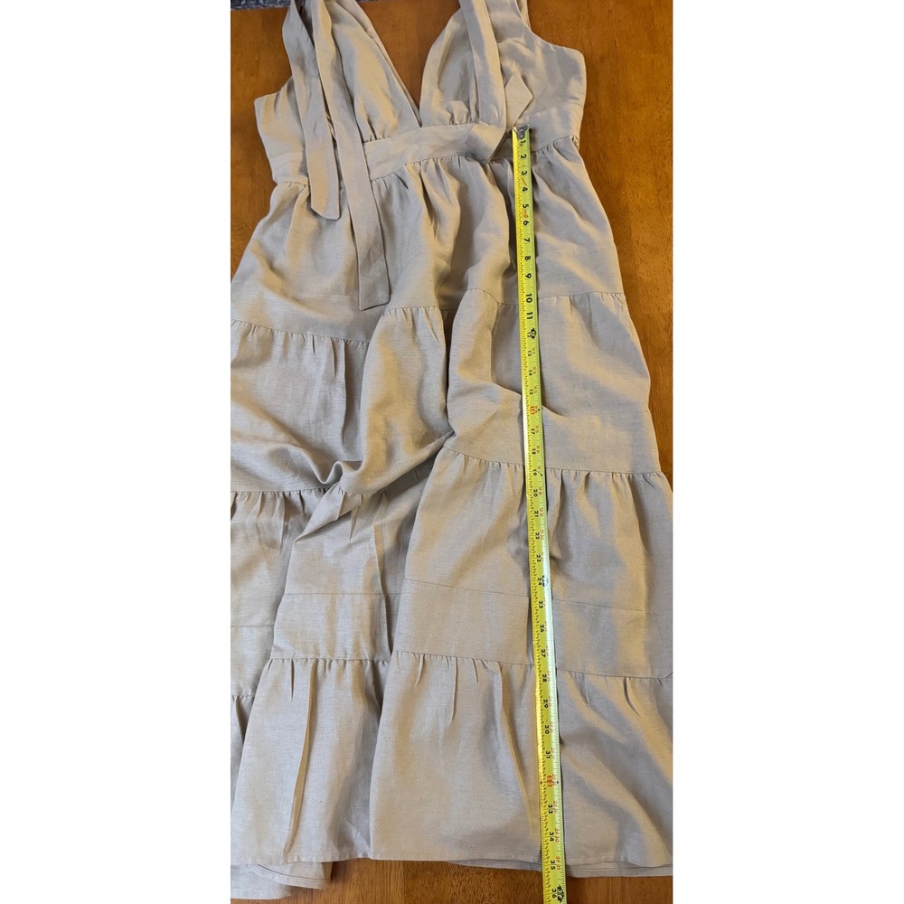 House of Harlow 1960 Tan Linen Blend Tiered V-Neck Maxi Dress Size Large - Picture 8 of 9